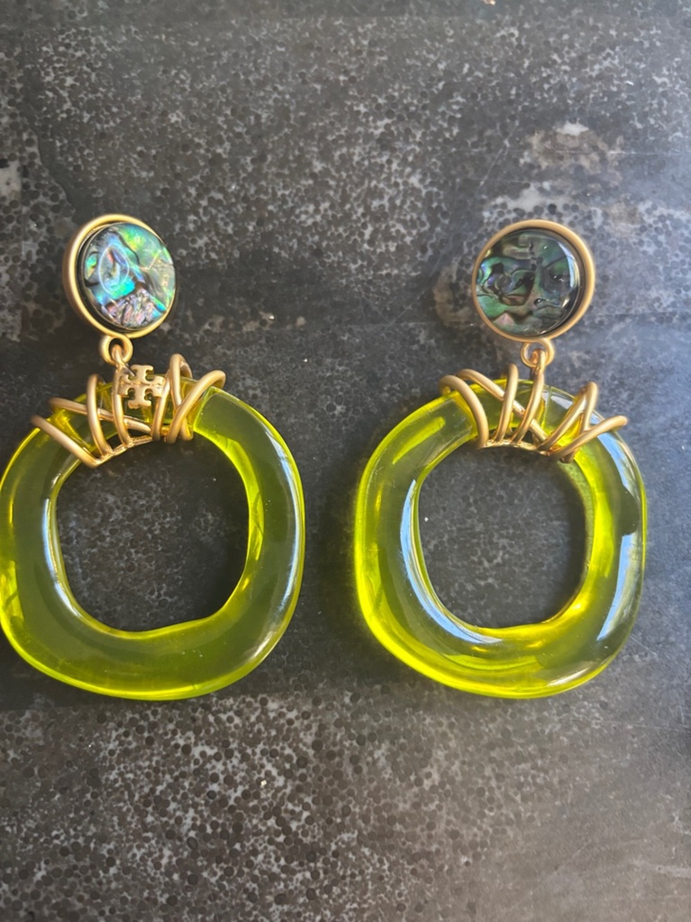 Tory Burch lime green wrapped door knocker lightweight statement earrings 🍋‍🟩 - Picture 8 of 11
